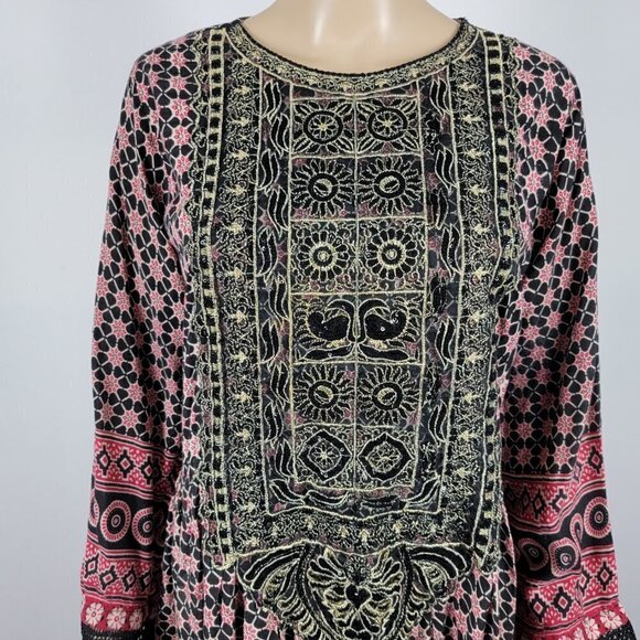 Rangni Kurta Abdullah Indian Handmade Midi Dress Long Sleeve Multicolor Size M - Picture 2 of 6